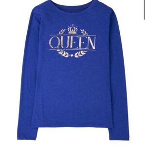 Queen Women’s T-shirt‎ Large blue metallic lettering long sleeve NWT
